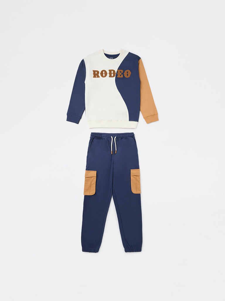 HOP Kids Boys Multicolour Cotton Sweatshirt and Joggers Set