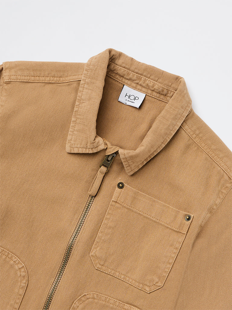 HOP Kids Boys Beige Solid Cotton Jacket