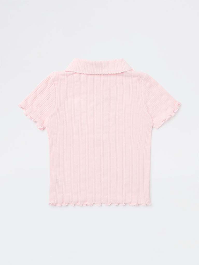 HOP Baby Girls Pink Embellished Cotton Top