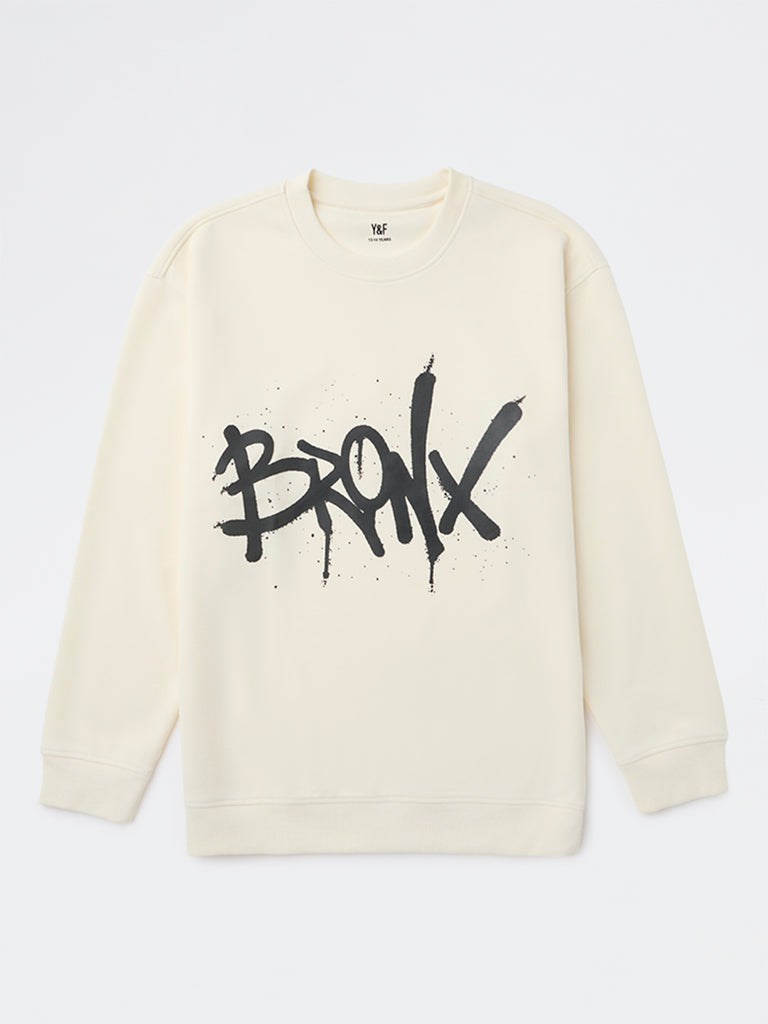 Boys Off-White Text Printed Cotton-Blend Sweatshirt