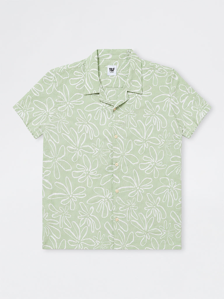 Boys Green Graphic Printed Shirt