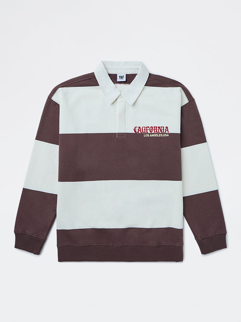 Boys Brown Striped Cotton Sweatshirt