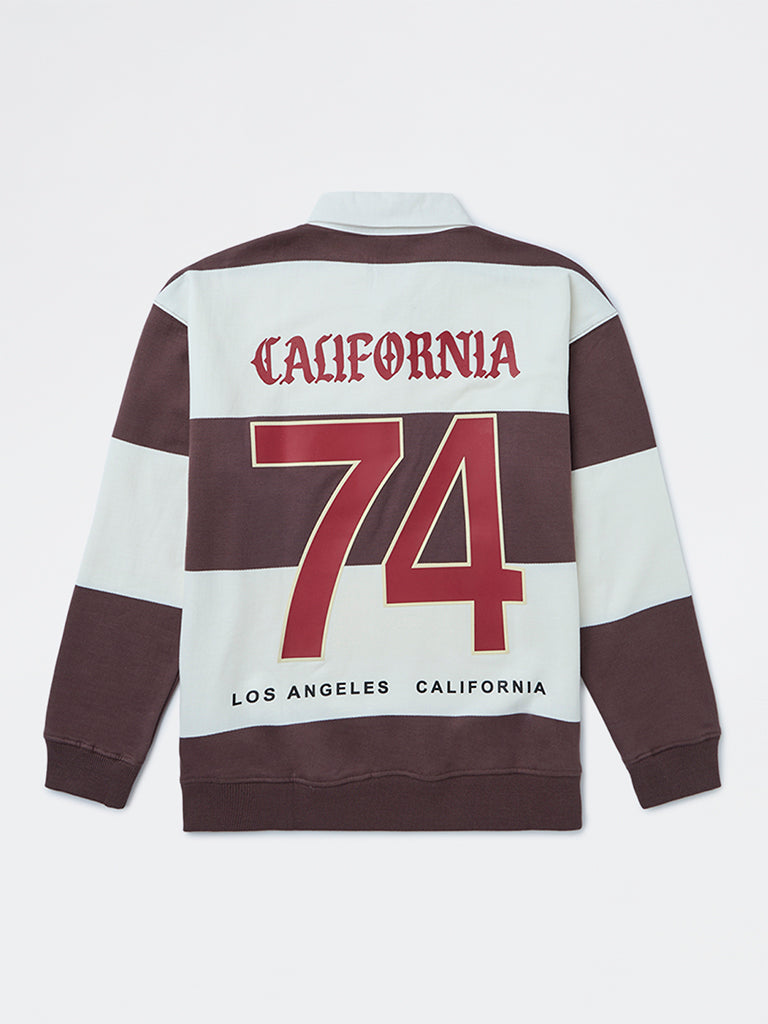 Boys Brown Striped Cotton Sweatshirt