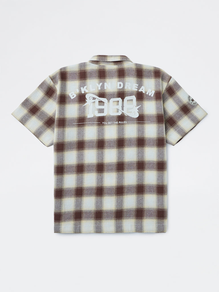Boys Brown Checkered Cotton Shirt