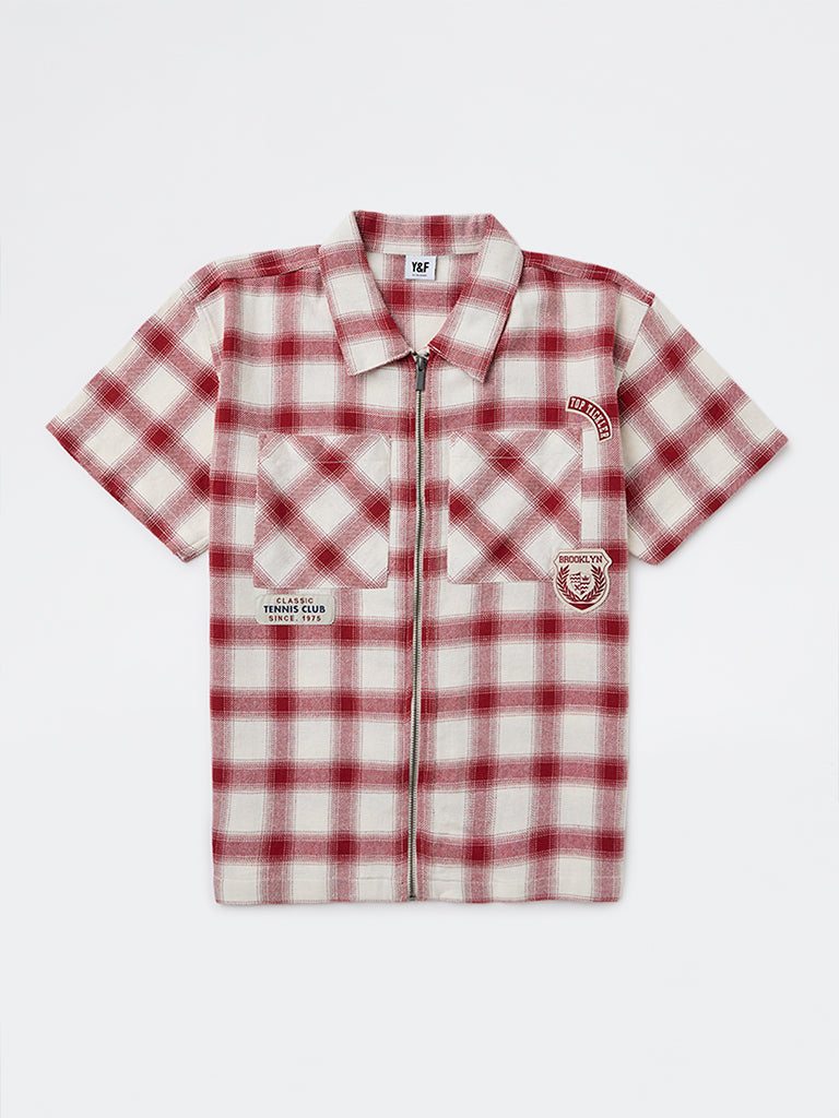 Boys Red Checkered Cotton Shirt