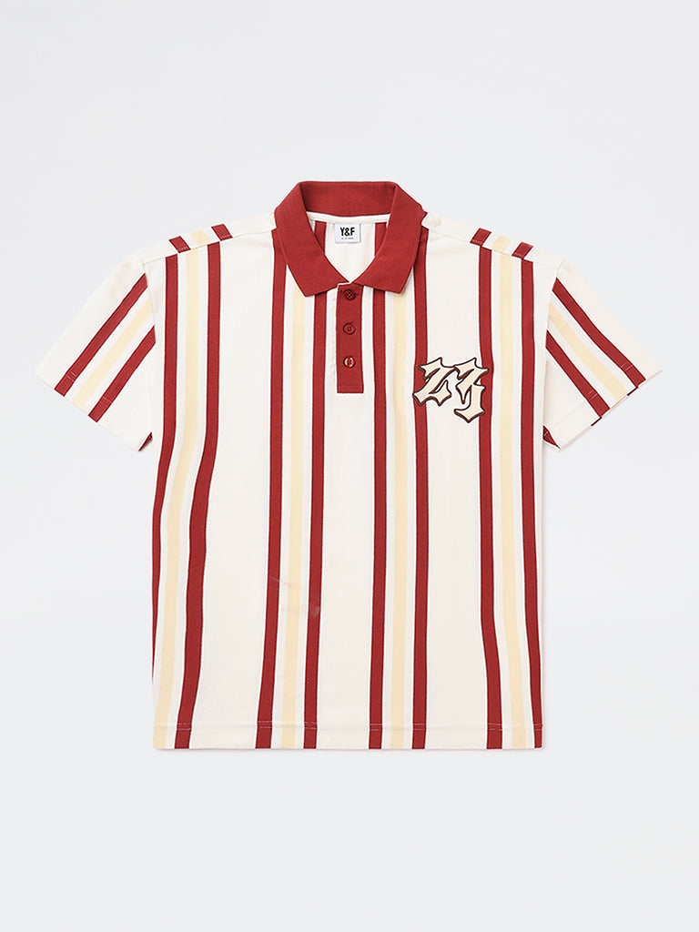 Boys Multicolour Striped Detailed Cotton Polo T-Shirt