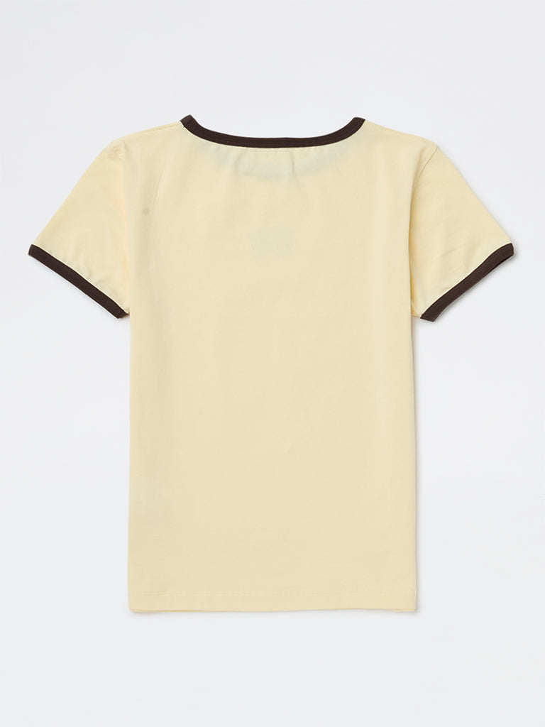 Girls Cream Printed Cotton-Blend T-Shirt