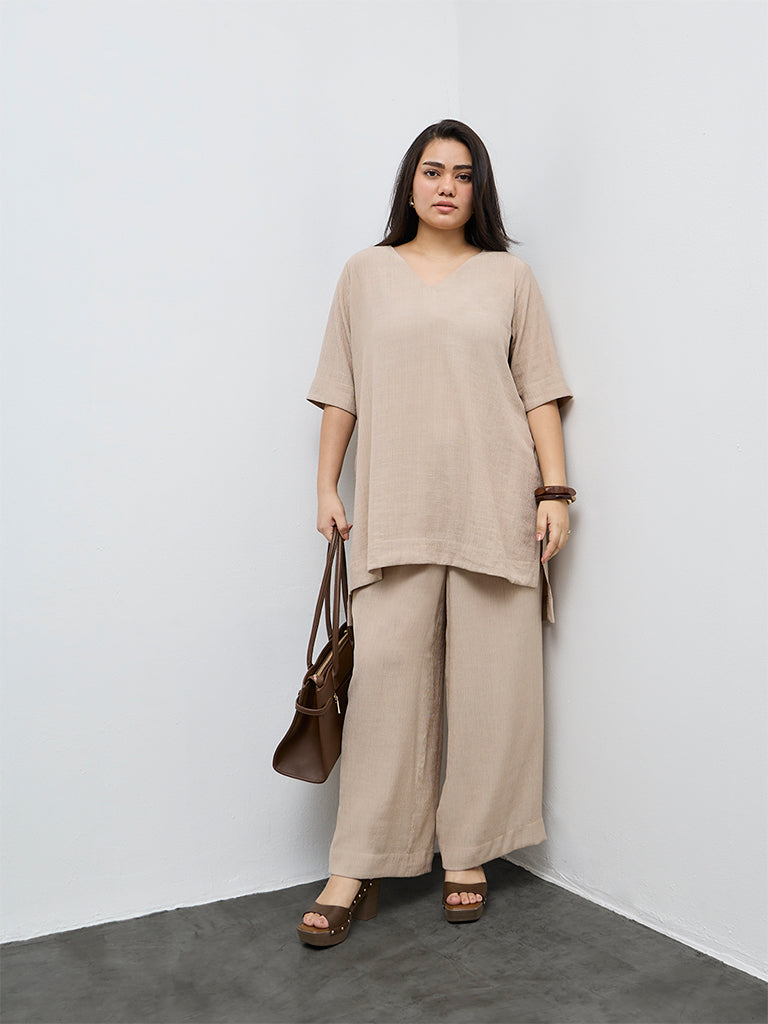 Diza Beige Textured Pants