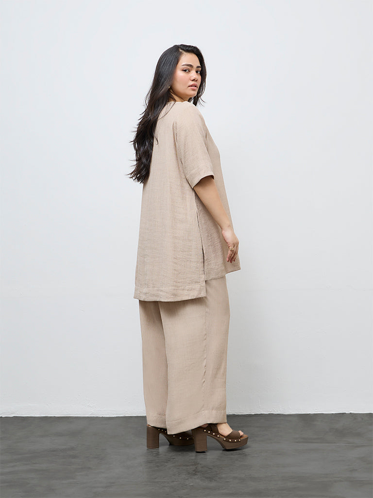 Diza Beige Textured High-Low Tunic