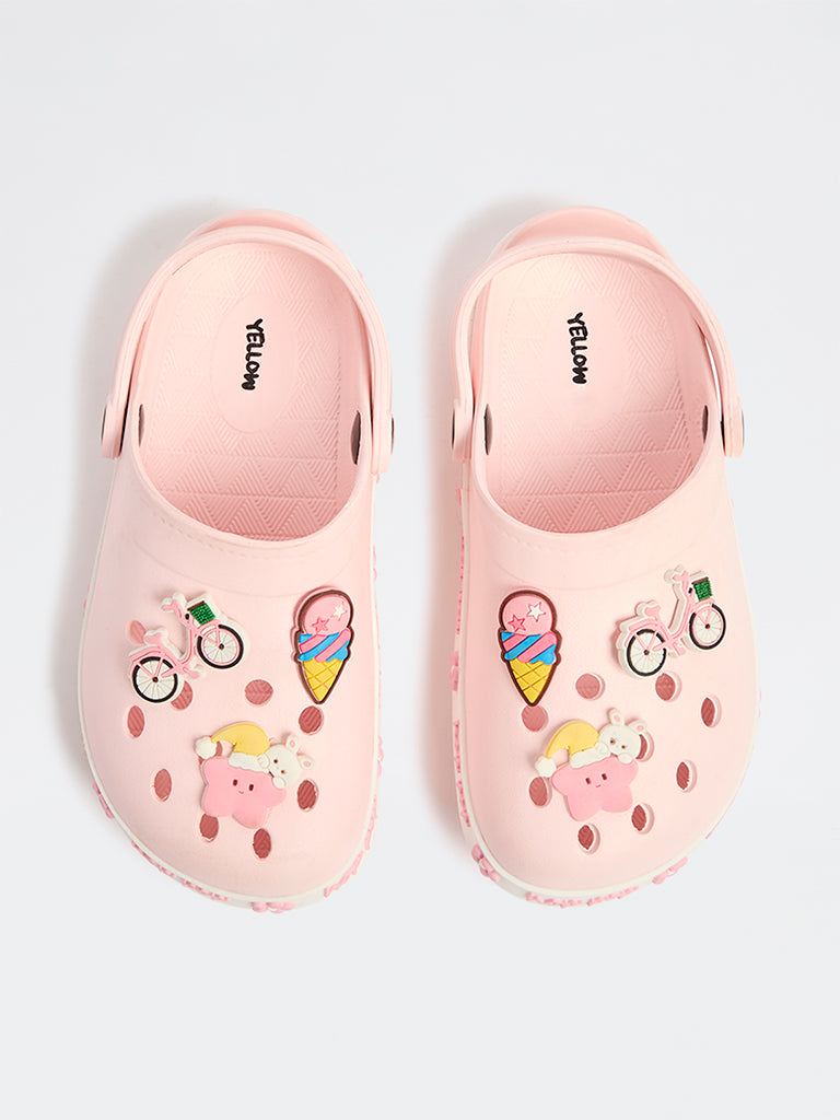 Yellow Pink Ice-Cream Applique Clogs