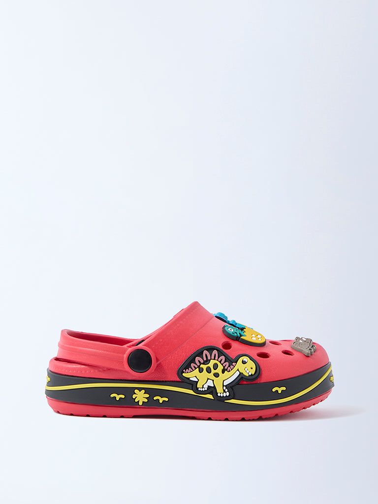 Yellow Red Dinosaur-Themed Clogs