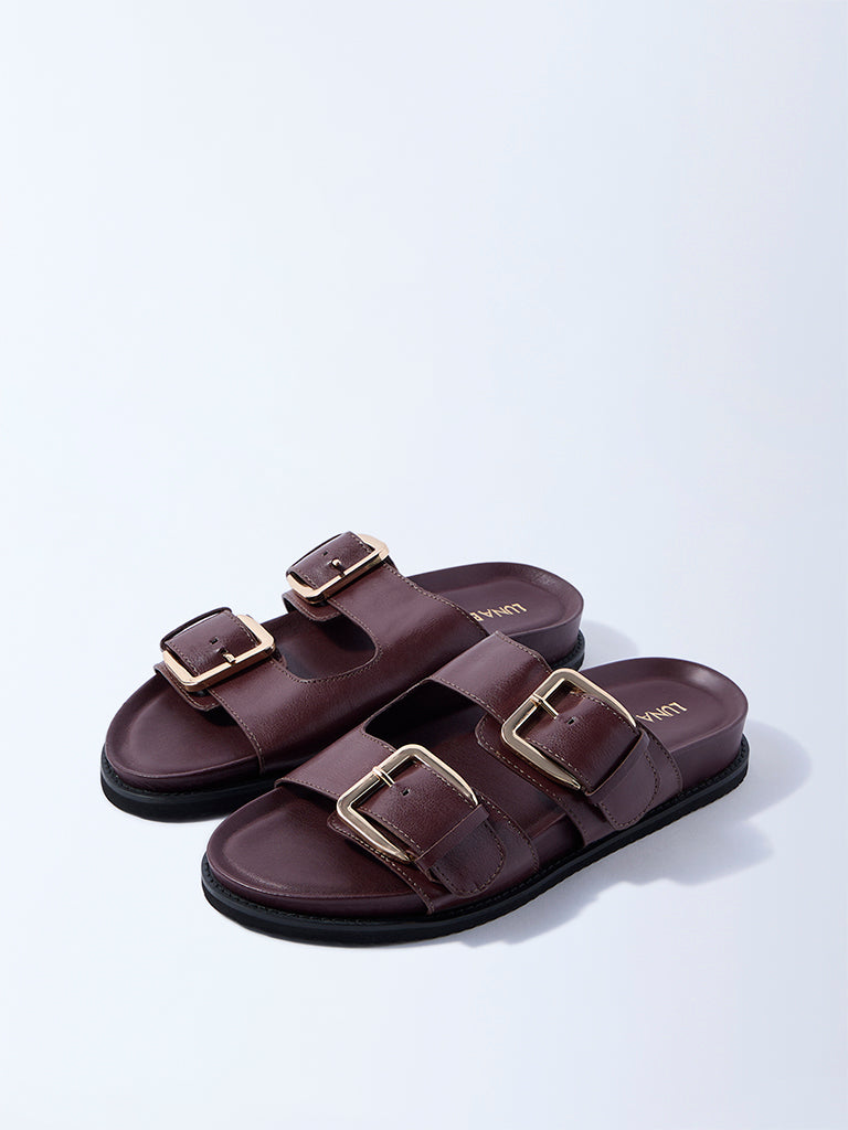 LUNA BLU Burgundy Buckled Slip-On Sandals