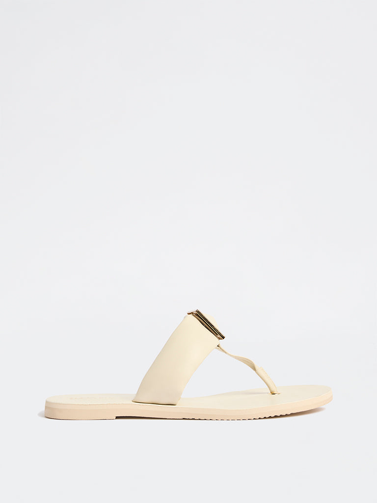 LUNA BLU Ivory Toe-Loop Slides