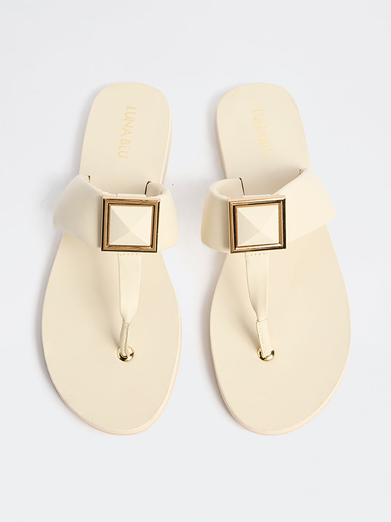 LUNA BLU Ivory Toe-Loop Slides