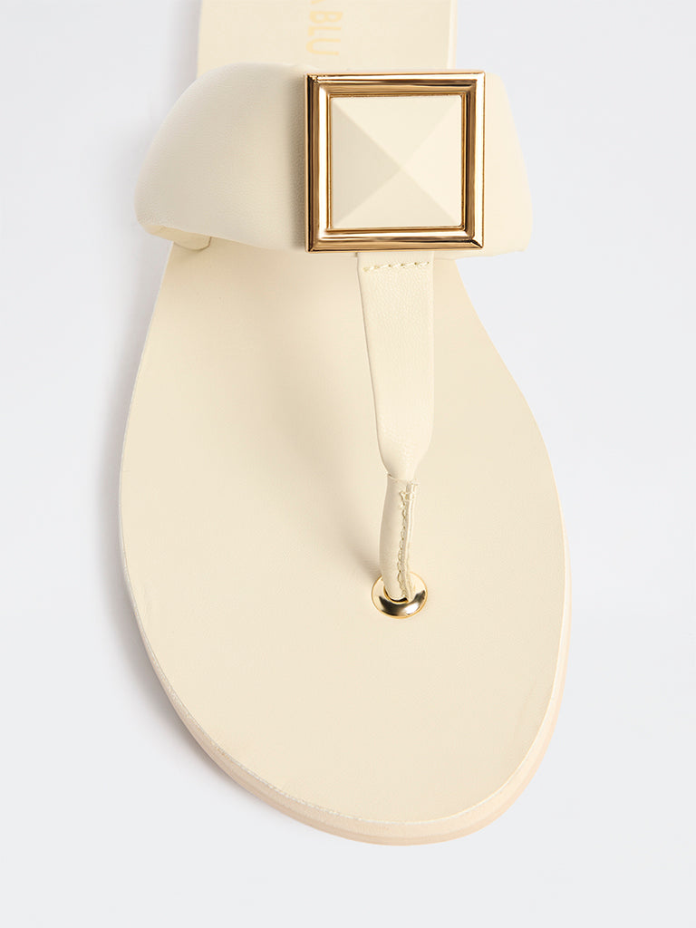 LUNA BLU Ivory Toe-Loop Slides