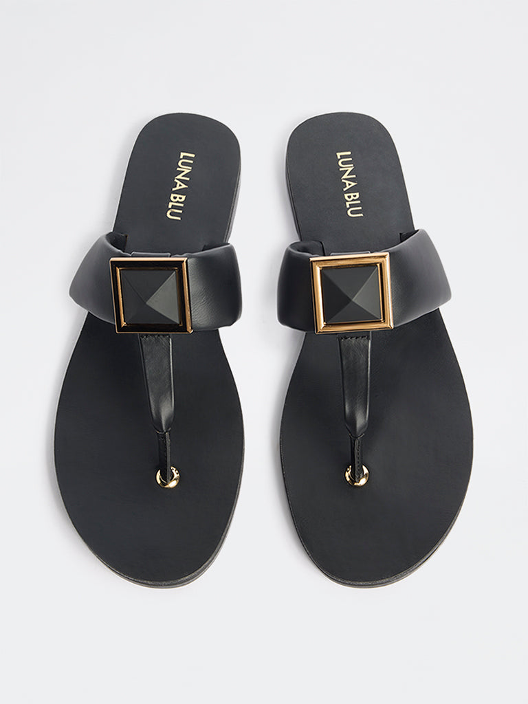 LUNA BLU Black Toe-Loop Slides