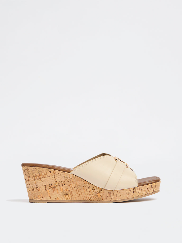 LUNA BLU Ivory Buckle-Detailed Wedge-Heel Sandals