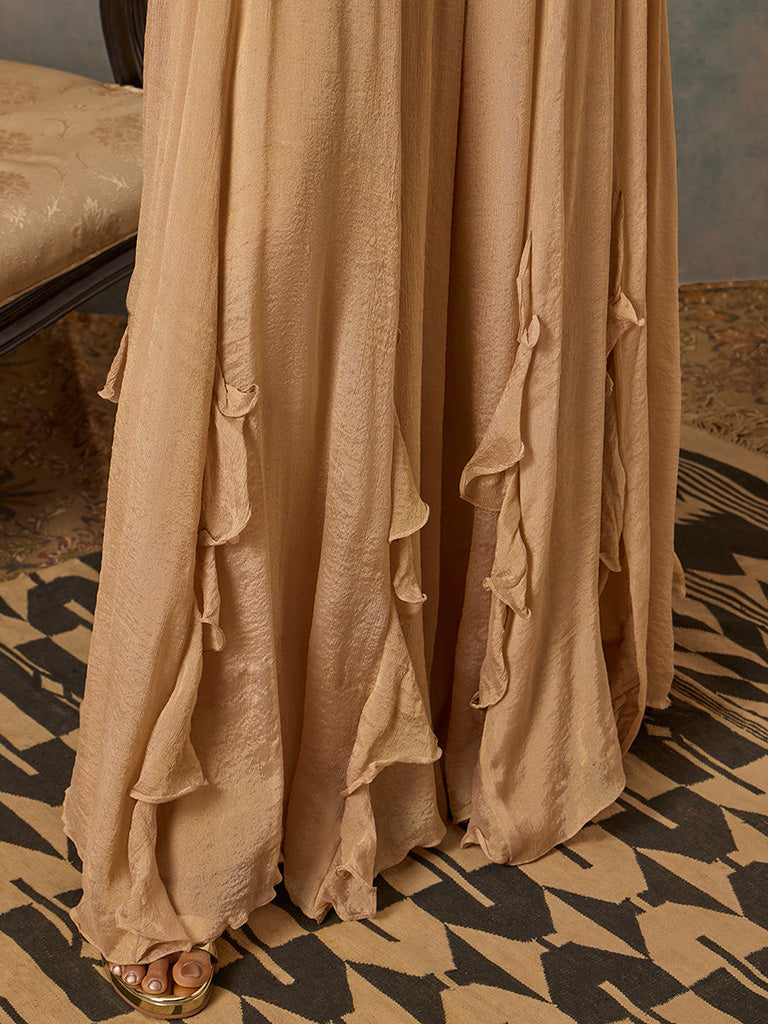 Embellished Beige Top with Pants Set
