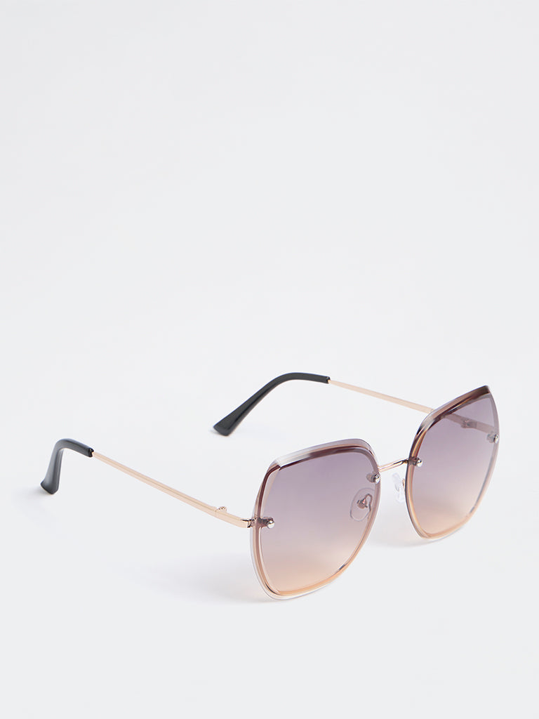 Westside Accessories Light Brown Metal Square-Frame Sunglasses - Comes with a Pouch and Cleaning Cloth