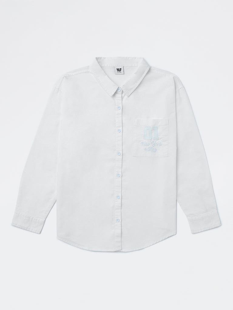 Girls White Embroidered Cotton Shirt
