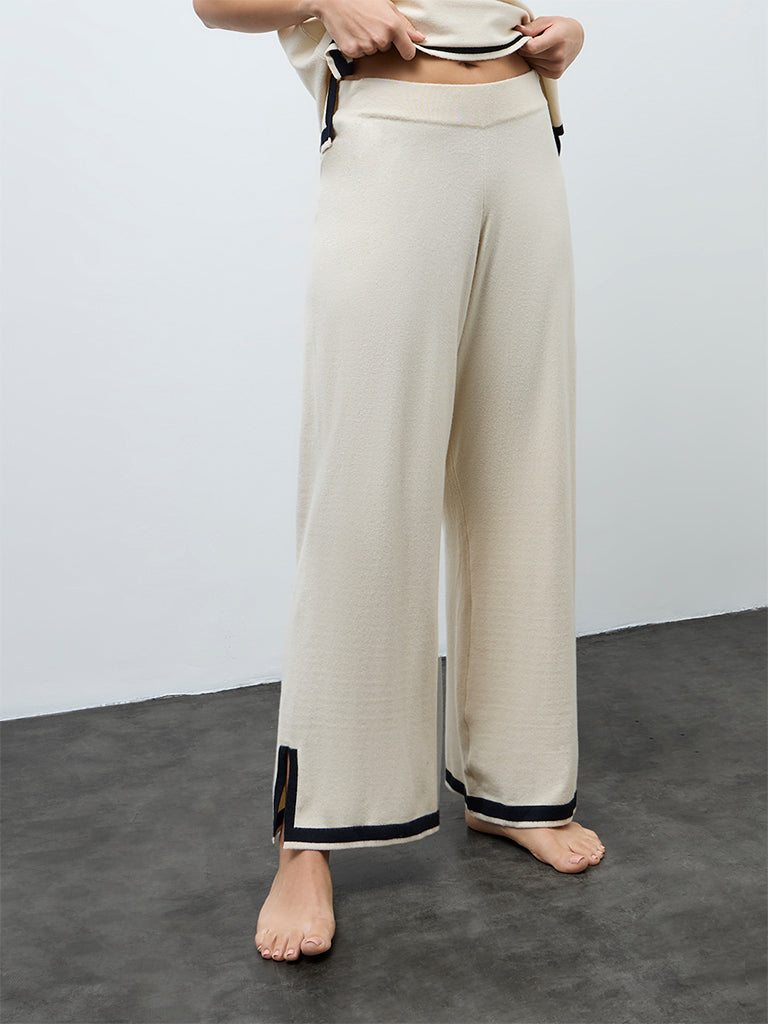 Wunderlove Off-White Contrast-Detailed High-Rise Pants