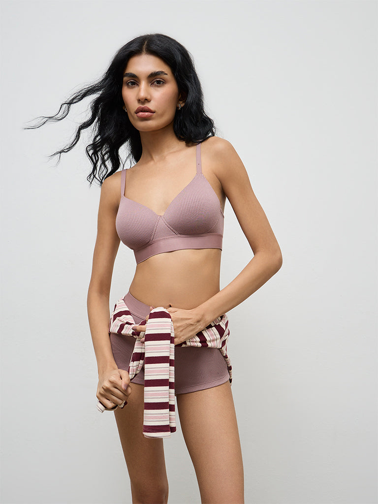 Superstar Mauve Ribbed Padded Bra