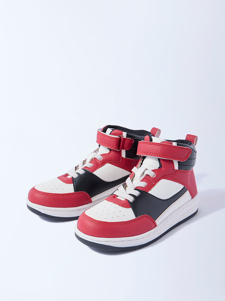 Yellow Red Perforated High-Top Sneakers