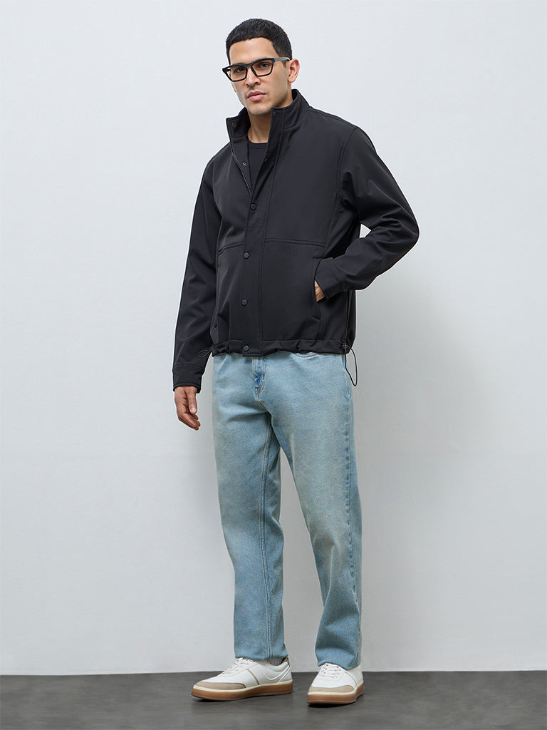 WES Casuals Black Solid Relaxed-Fit Jacket