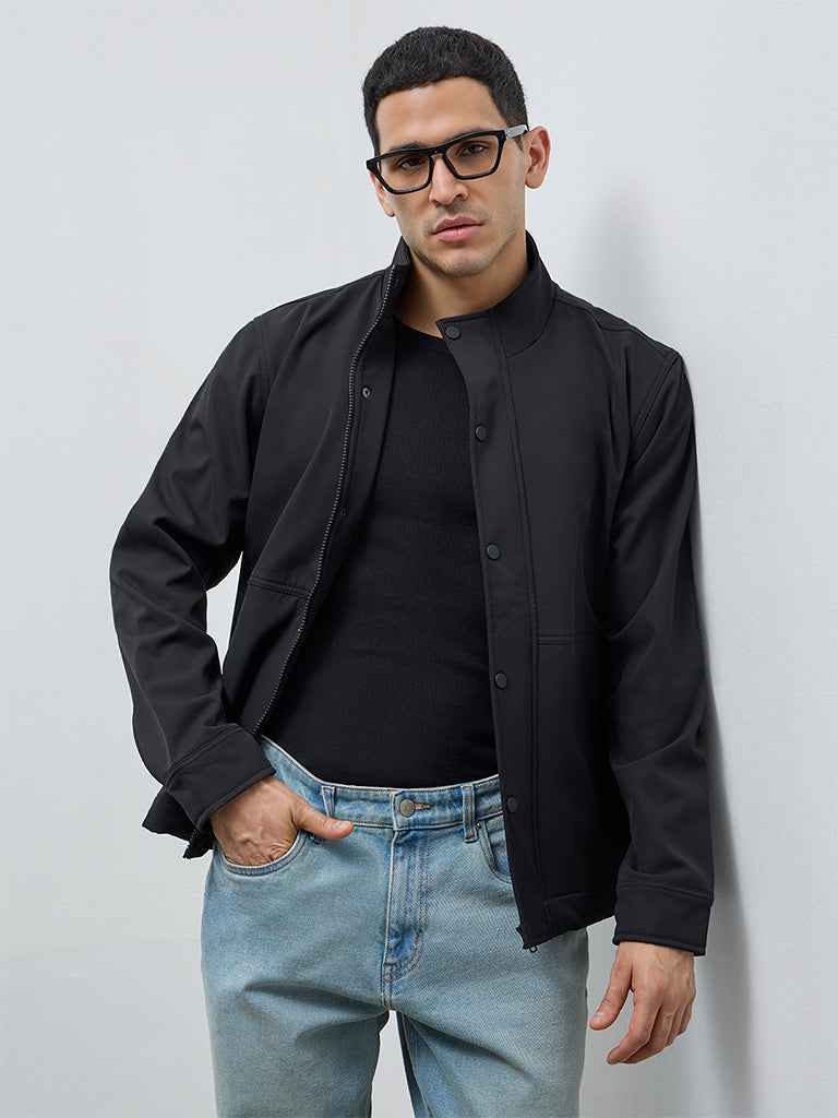 WES Casuals Black Solid Relaxed-Fit Jacket