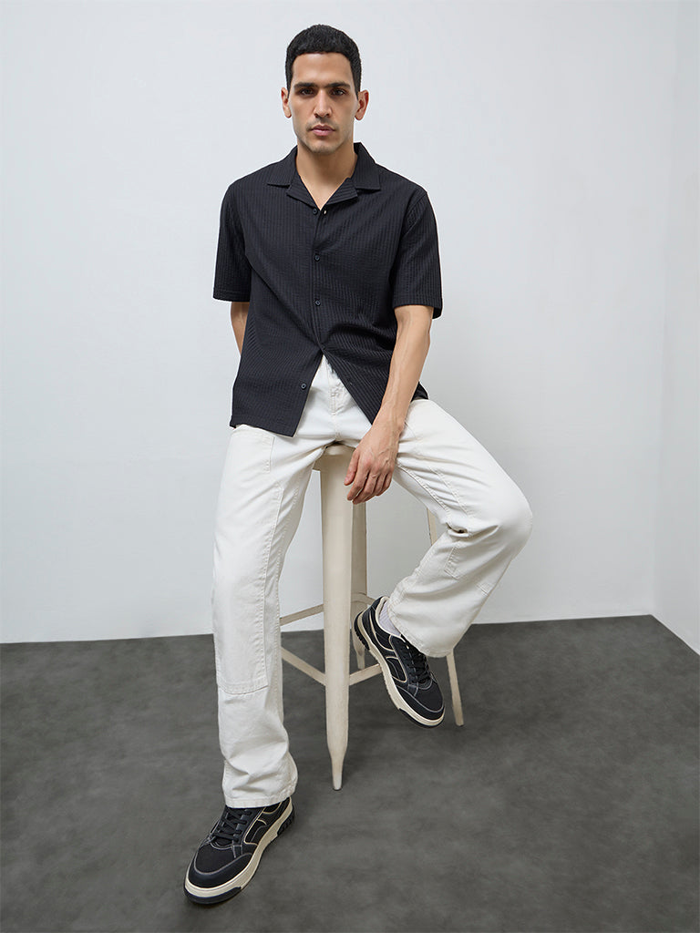 WES Casuals Black Striped Relaxed-Fit Shirt