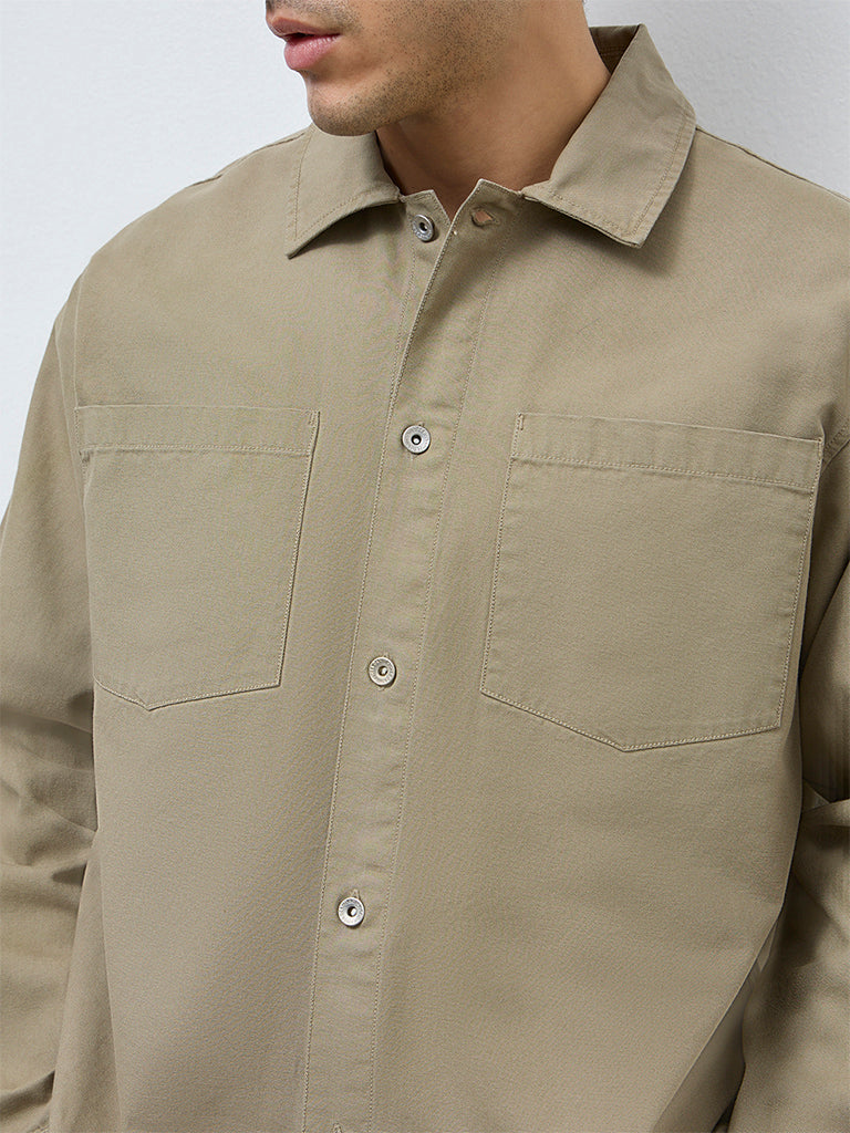 WES Casuals Sage Solid Relaxed-Fit Cotton Shirt
