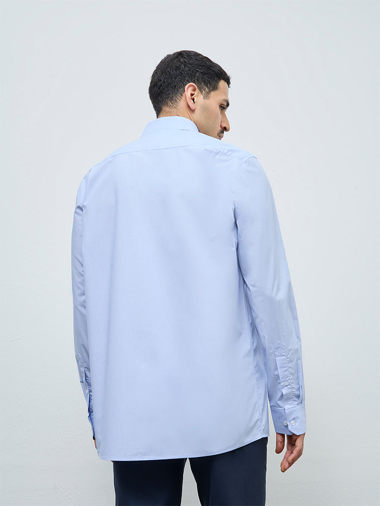 WES Formals Blue Solid Relaxed-Fit Cotton Shirt