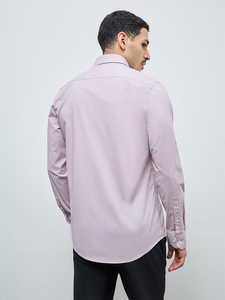 WES Formals Dusty Pink Solid Ultra Slim-Fit Cotton-Blend Shirt