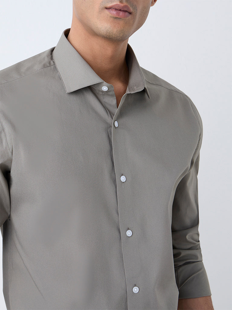 WES Formals Olive Slim-Fit Cotton-Blend Shirt