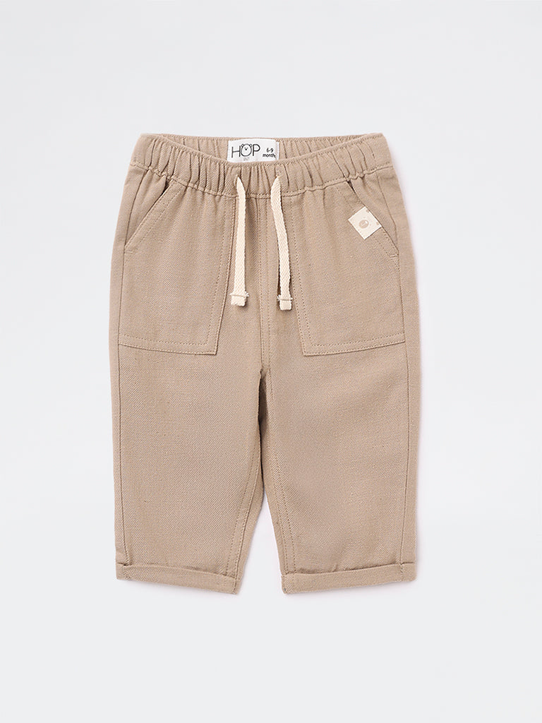 HOP Baby Boys Taupe Mid-Rise Cotton-Blend Pants