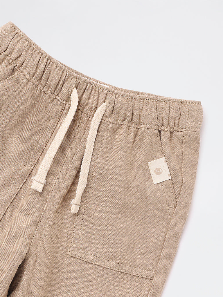 HOP Baby Boys Taupe Mid-Rise Cotton-Blend Pants