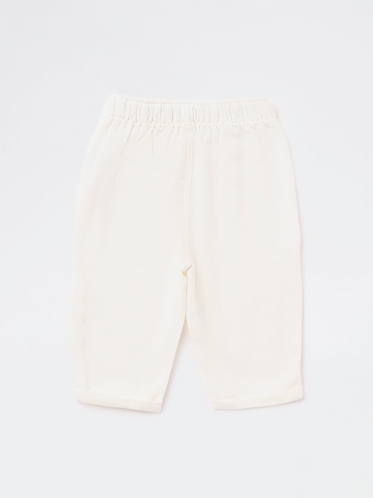 HOP Baby Girls Off-White Mid-Rise Cotton-Blend Pants