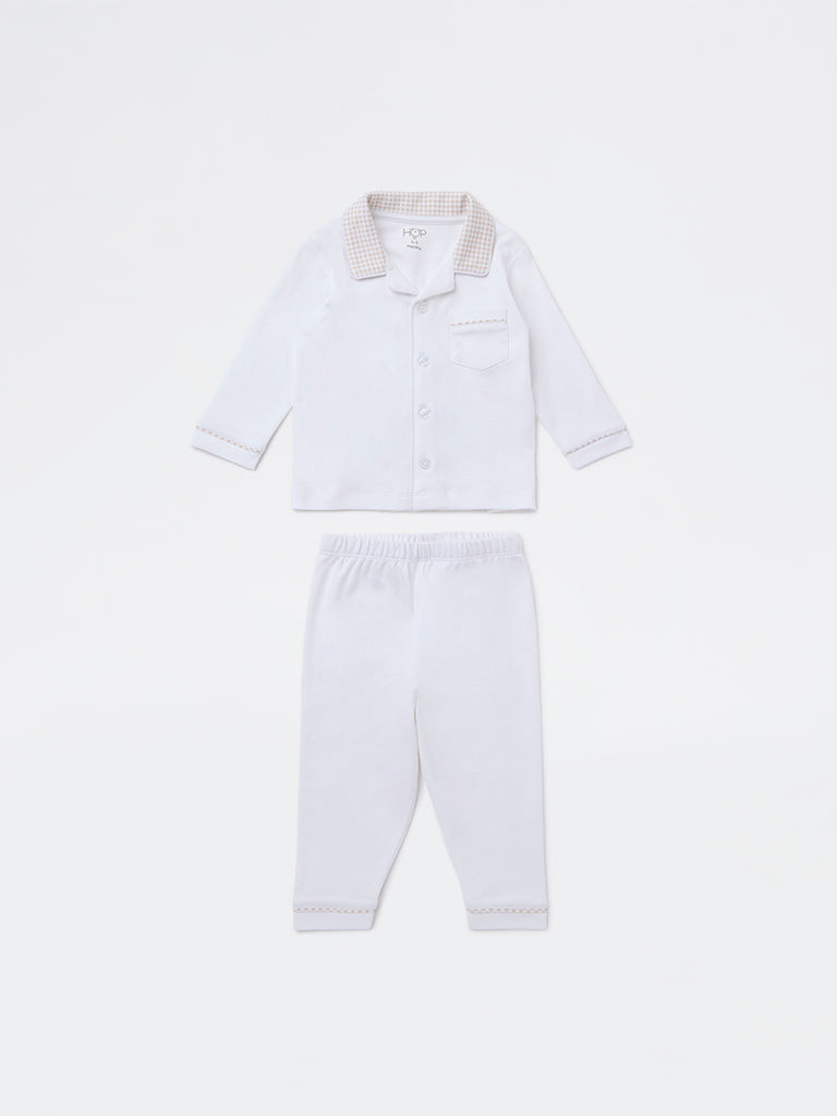 HOP Baby Boys Off-White SUPIMA Cotton Shirt and Pants Set