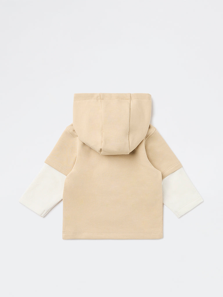 HOP Baby Boys Beige Embroidered Cotton-Blend Hooded Sweatshirt