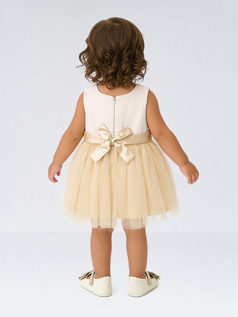 HOP Baby Girl Beige Bow-Detail Fit-and-Flare Dress