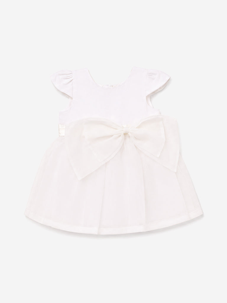 HOP Baby Girl White Bow-Detail Fit and Flare Dress