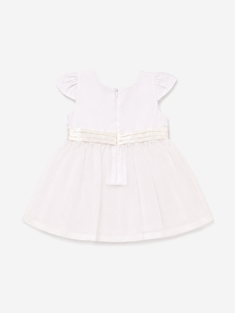 HOP Baby Girl White Bow-Detail Fit and Flare Dress