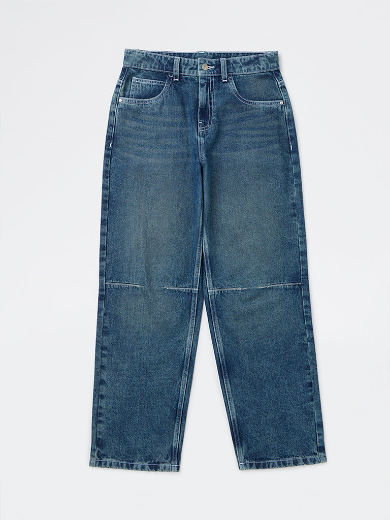 Boys Dark Blue Relaxed-Fit Mid-Rise Jeans