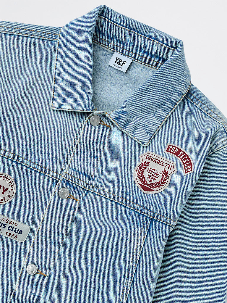 Boys Blue Patch Detail Denim Jacket