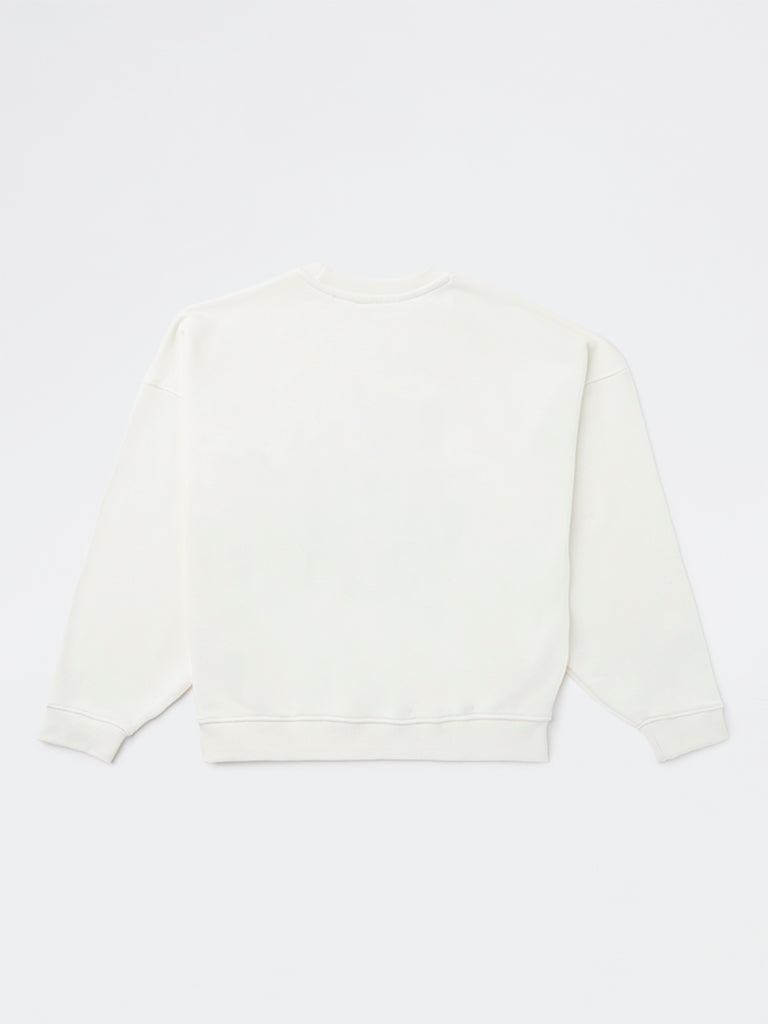 Girls Off-White Text Printed Cotton-Blend Sweatshirt