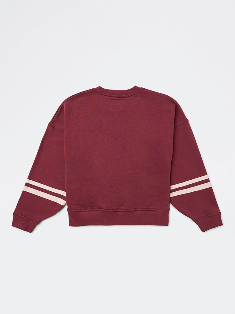 Girls Burgundy Typographic Cotton-Blend Sweatshirt