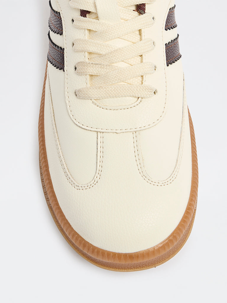LUNA BLU Off-White Lace-Up Textured Sneakers