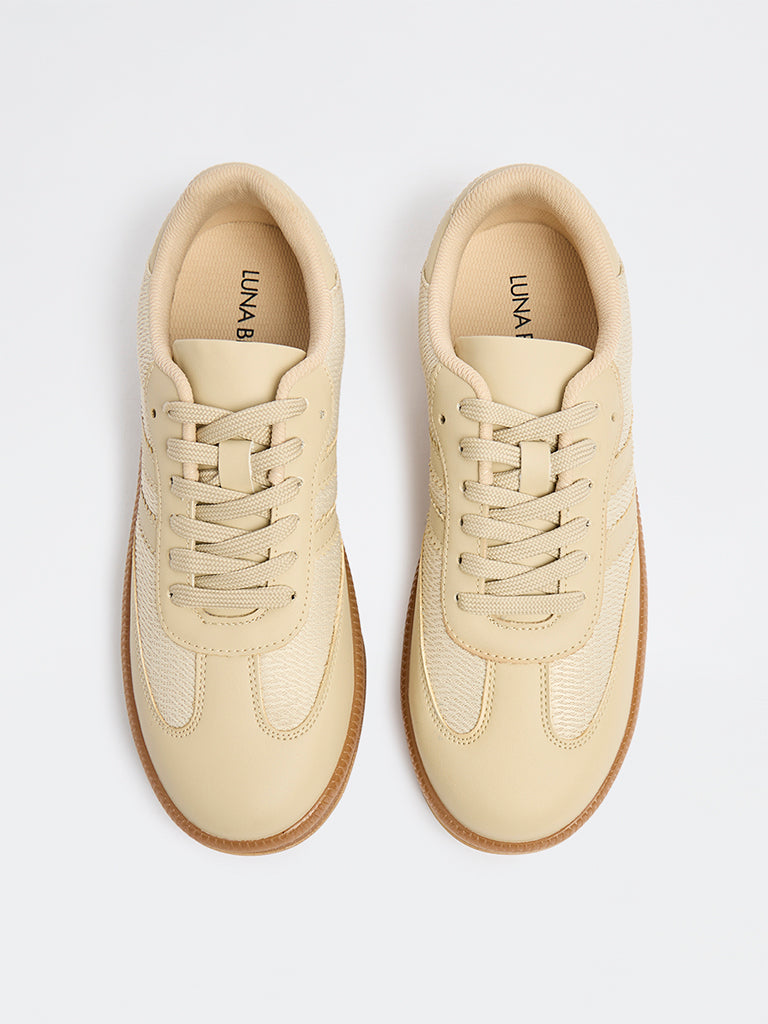 LUNA BLU Ivory Lace-Up Textured Sneakers