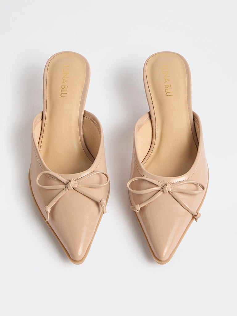 LUNA BLU Blush Solid Bow-Detailed Mules