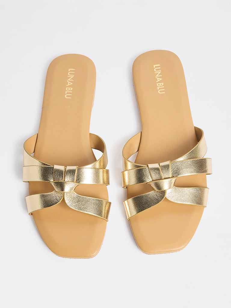 LUNA BLU Gold Interwoven Strap Slides